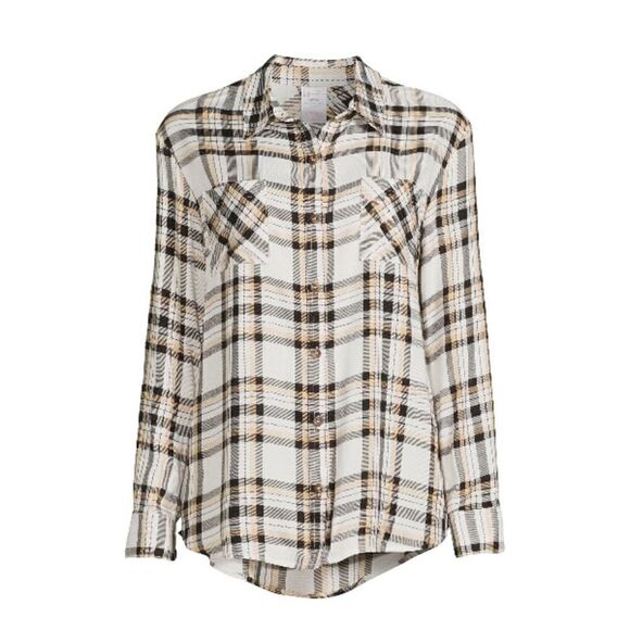 Womens Juniors Plaid Button Front Long Sleeve Shirt Size XL (15/17) - Picture 1 of 7